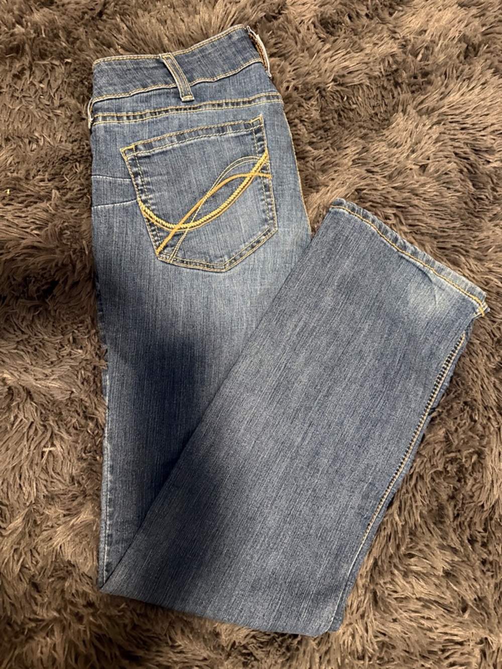 Ariat Women's Blue Denim Boot Cut Jeans with Yellow Stitching